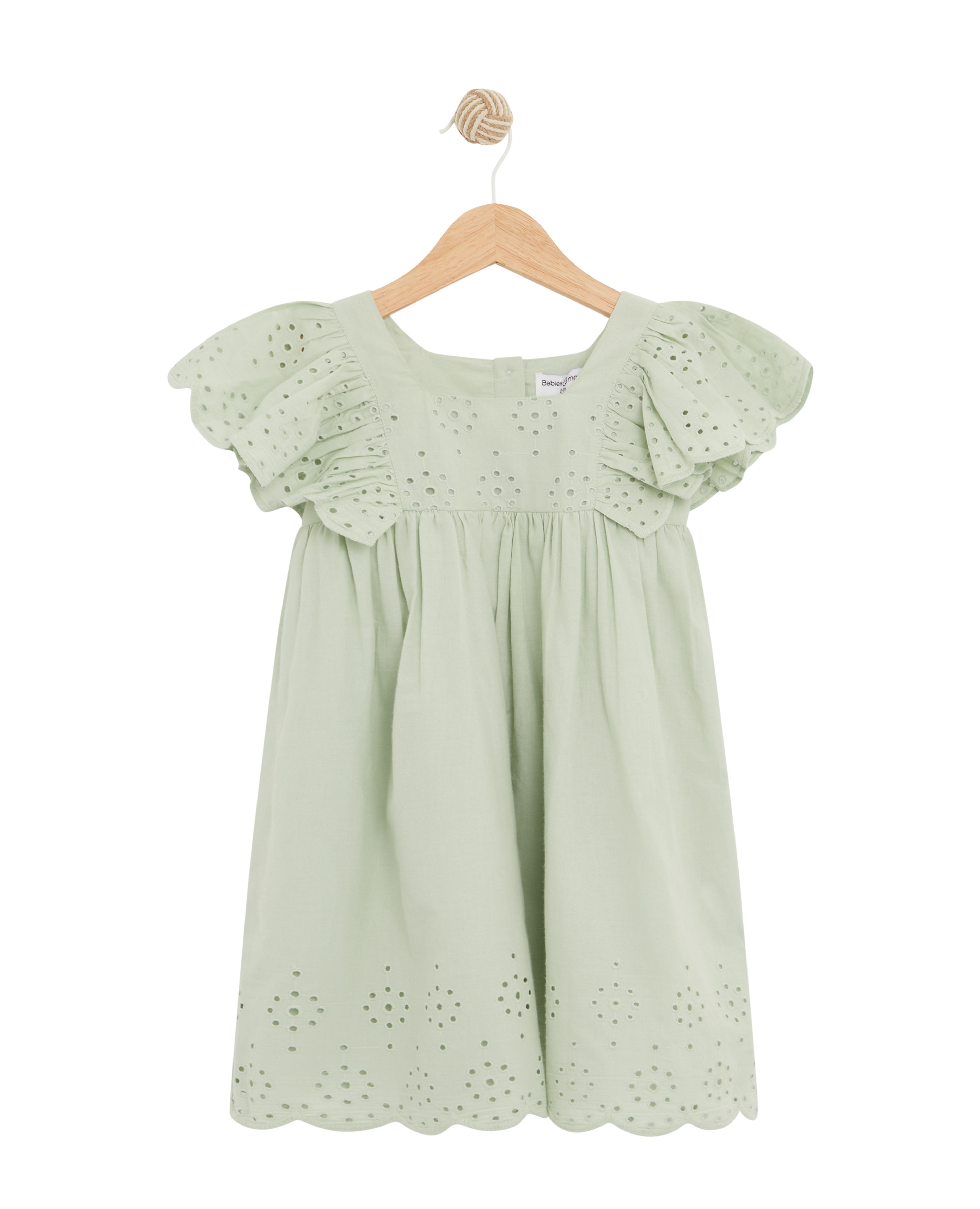 Short Sleeve Girls Dress- Solid Emb Print- Green Color